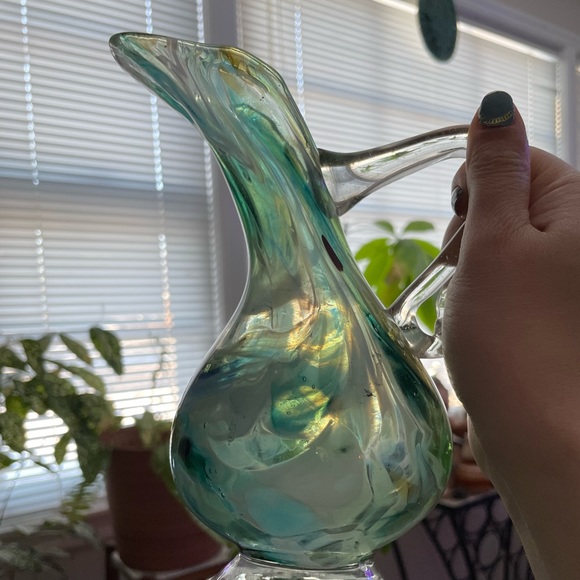 Vintage Murano Blow Art Glass Pitcher oil vase Dressing ware Decor Aqua mint - Picture 2 of 11